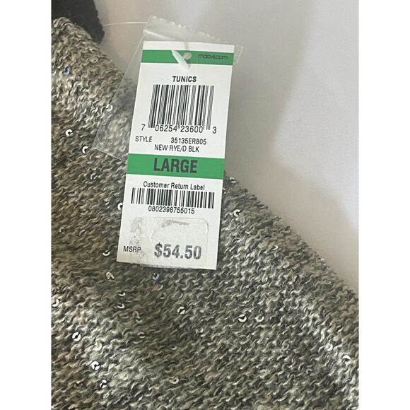 Style & Co Gray/Black Shimmer Sweater Dress Short Pockets Cotton Blen Knit L NEW - Picture 5 of 10